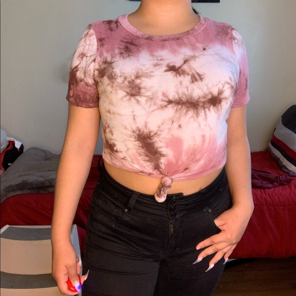 Tie-dye cropped shirt pink / purple (SMALL)